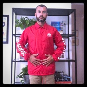 Vans skater light jacket in red w/ checkered print